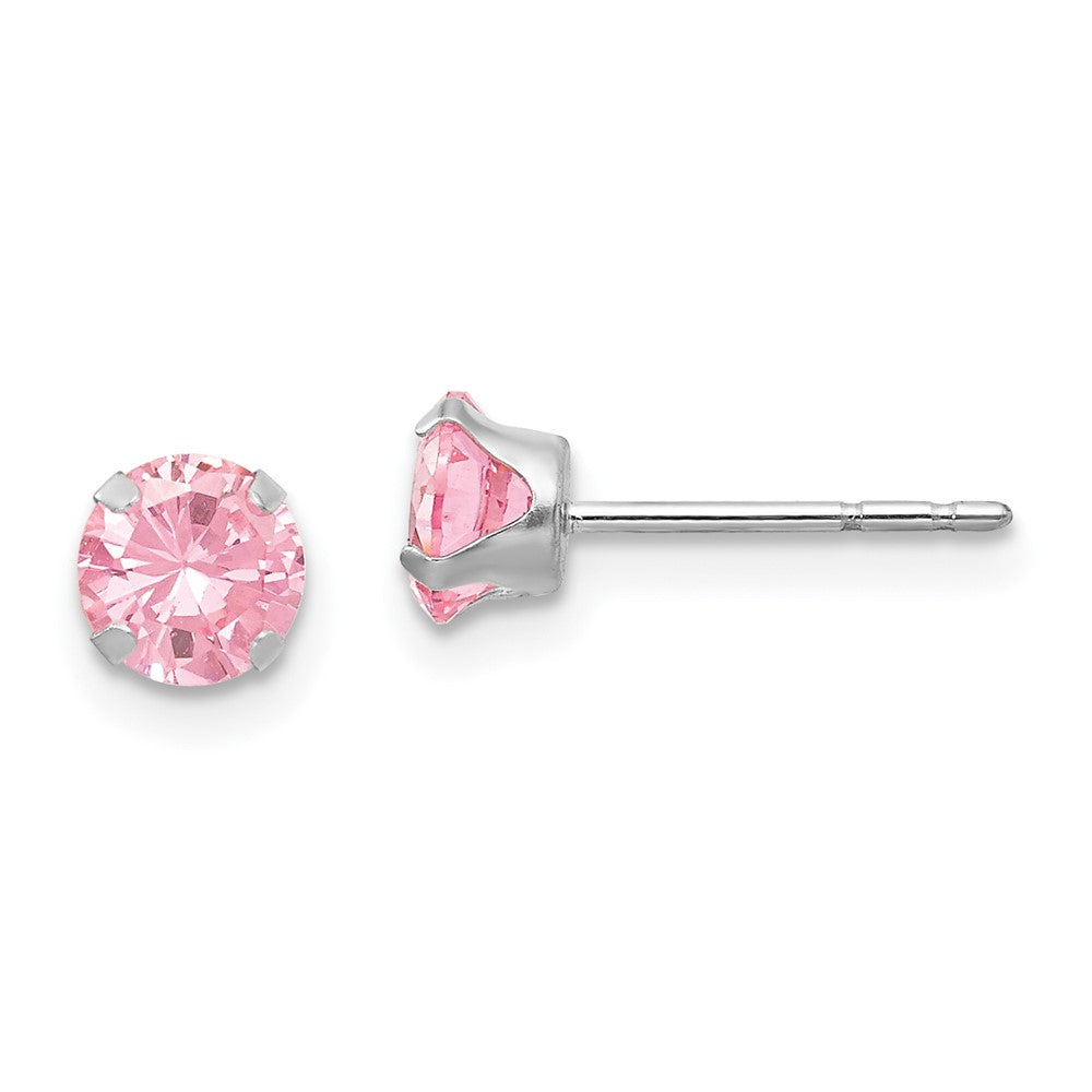 Polished;14K White gold;Post;CZ;Prong set