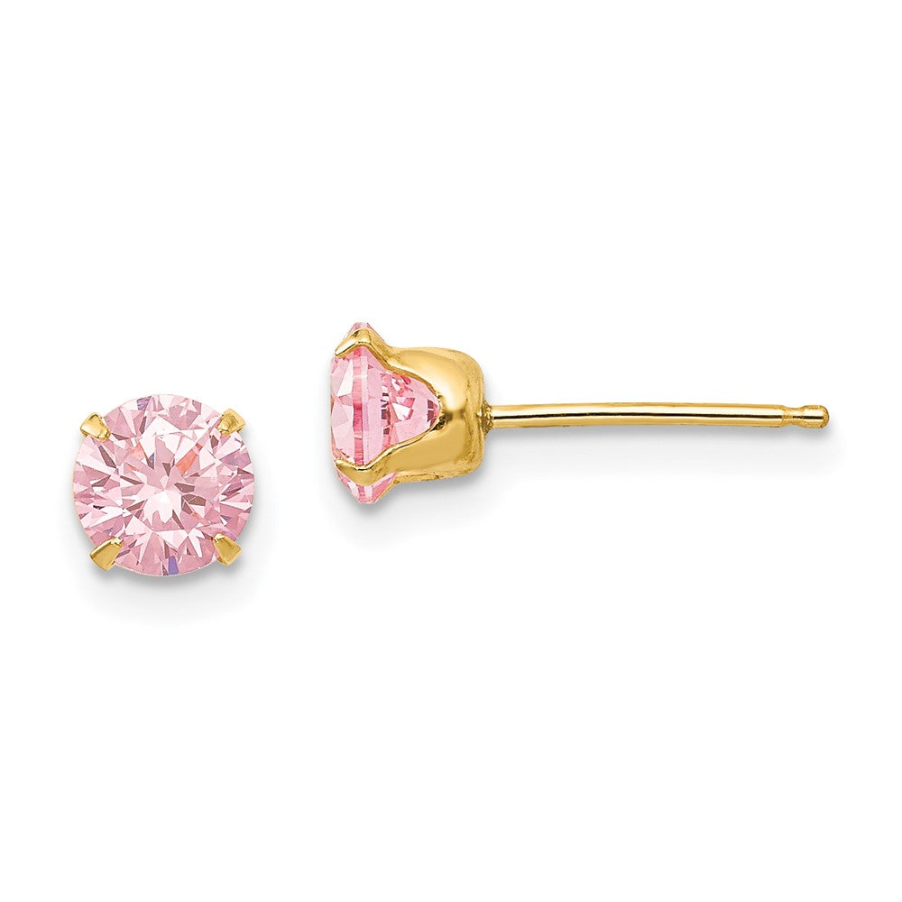 Polished;14k Yellow gold;Post;CZ;Prong set