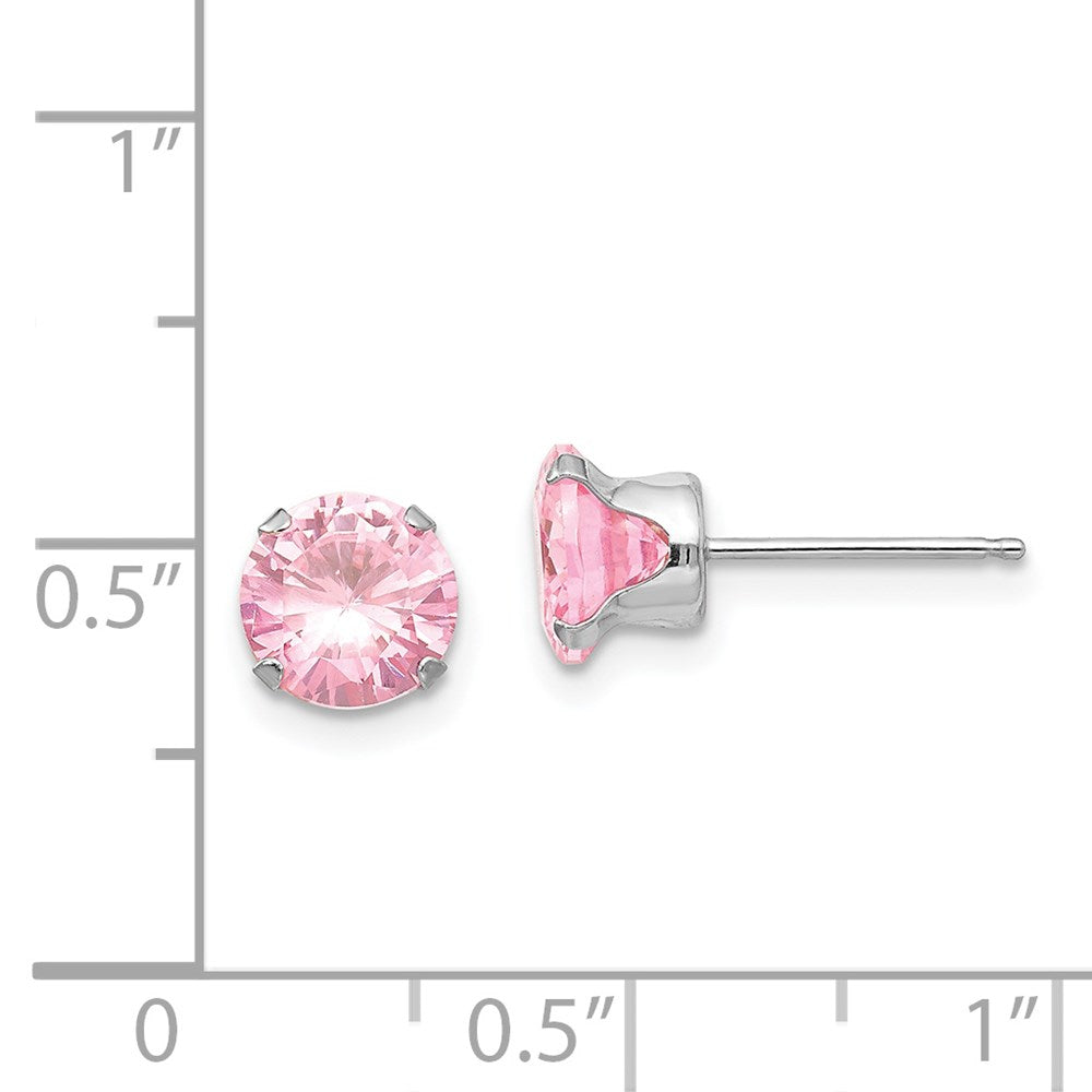 14k White Gold Madi K 6.5mm Pink CZ Post Earrings