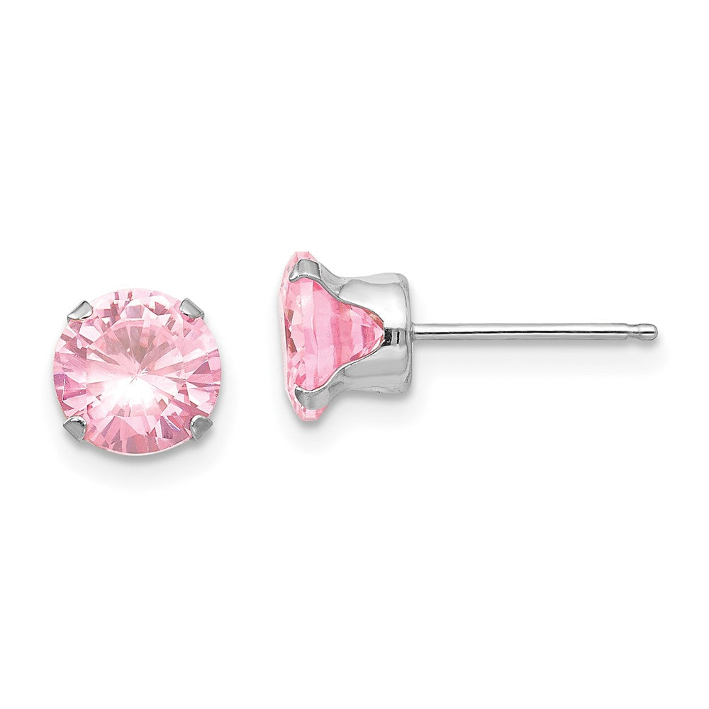 Polished;14K White gold;Post;CZ;Prong set