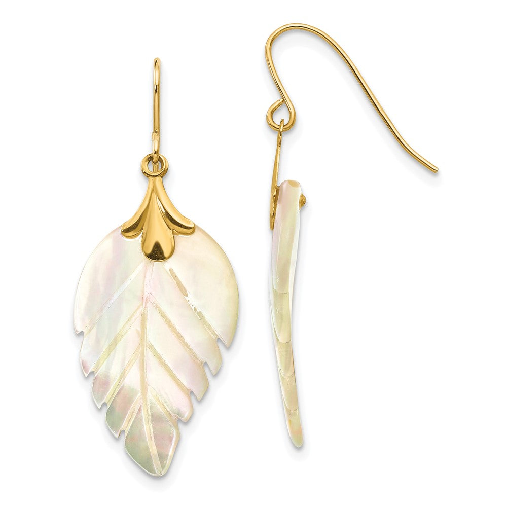 Polished;14k Yellow gold;Mother of pearl;Shepherd hook;Dangle
