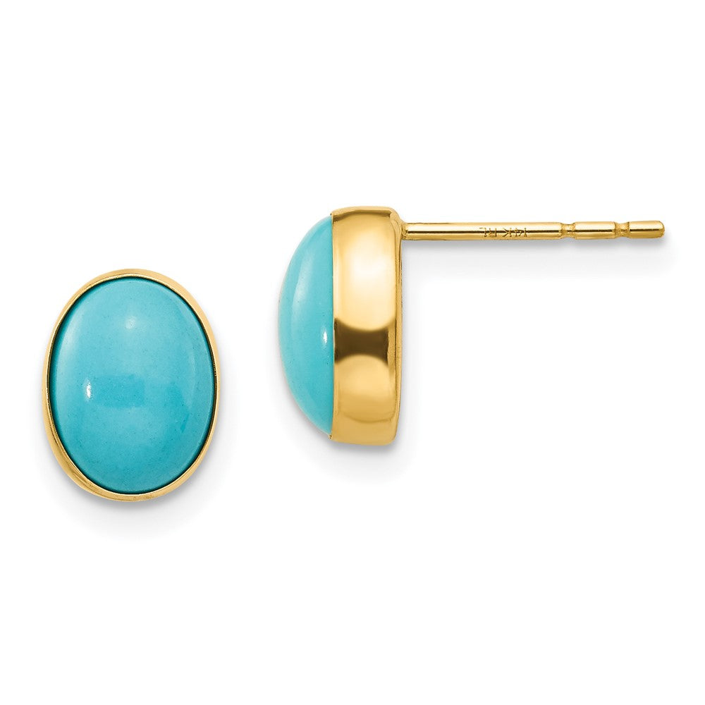 Polished;14k Yellow gold;Open back;Post;Bezel;Turquoise