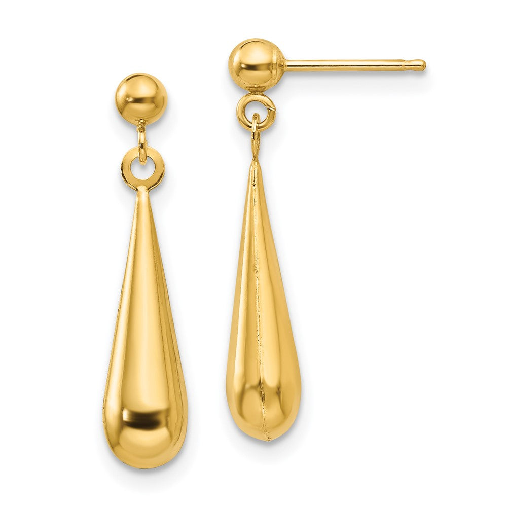 Polished;3-D;14k Yellow gold;Hollow;Post;Dangle