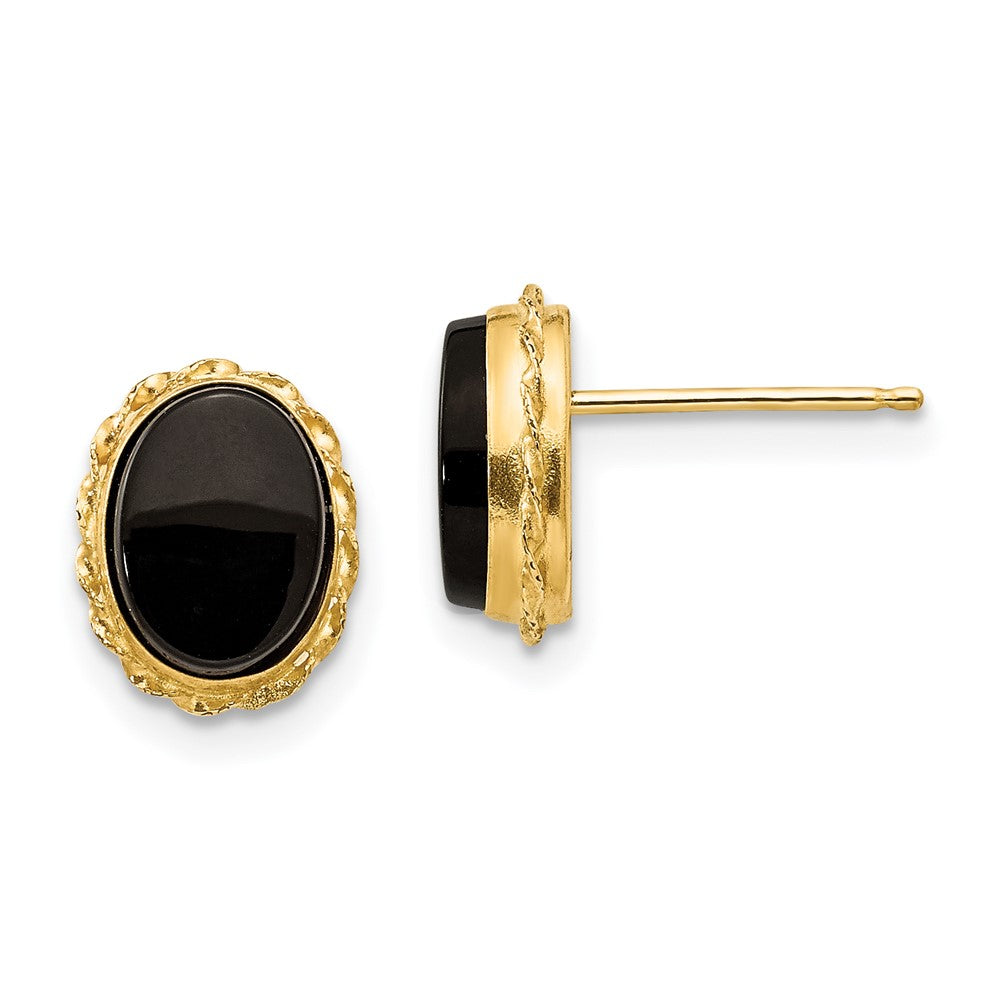 14k Yellow gold;Flat back;Post;Onyx;Bezel