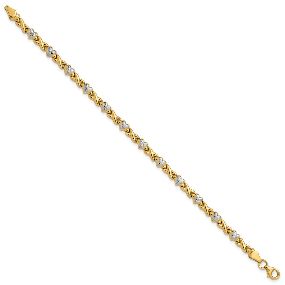 14k with White Rhodium Polished Diamond-cut X-and-Heart 7 inch Bracelet