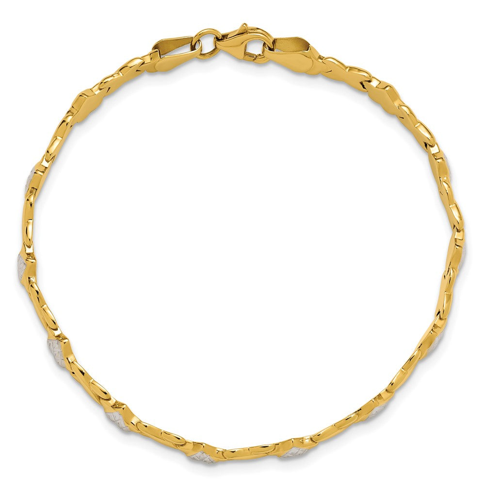 14k with White Rhodium Polished Diamond-cut X-and-Heart 7 inch Bracelet