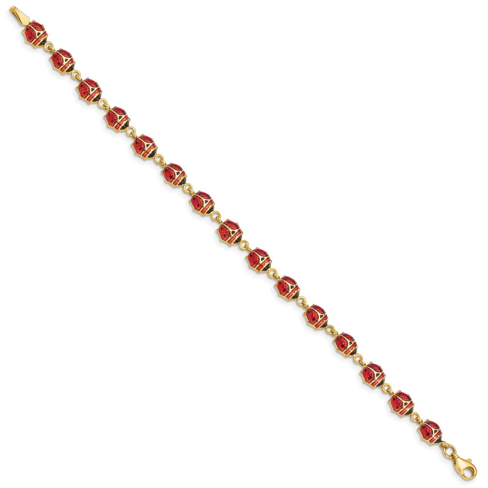 14K Red and Black Enamel and Resin Ladybug 7 inch Bracelet
