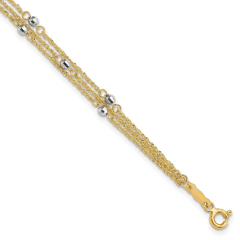 Diamond-cut;Polished;14K Two-tone;Spring Ring;3-strand