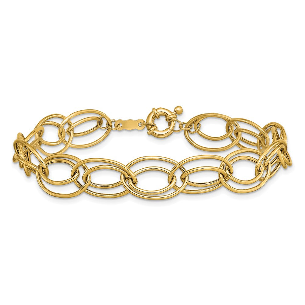 14K Polished 11mm Fancy Double Oval Link 7.5 inch Bracelet