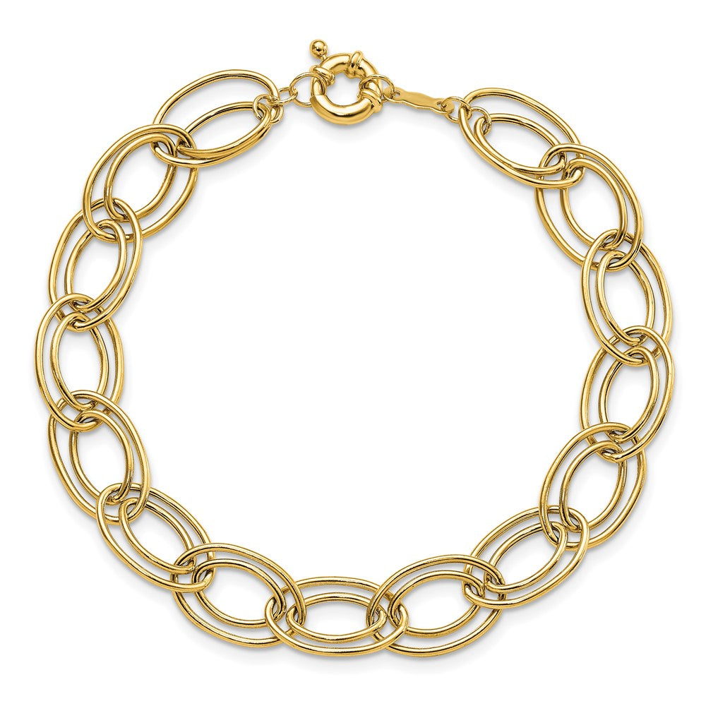 14K Polished 11mm Fancy Double Oval Link 7.5 inch Bracelet