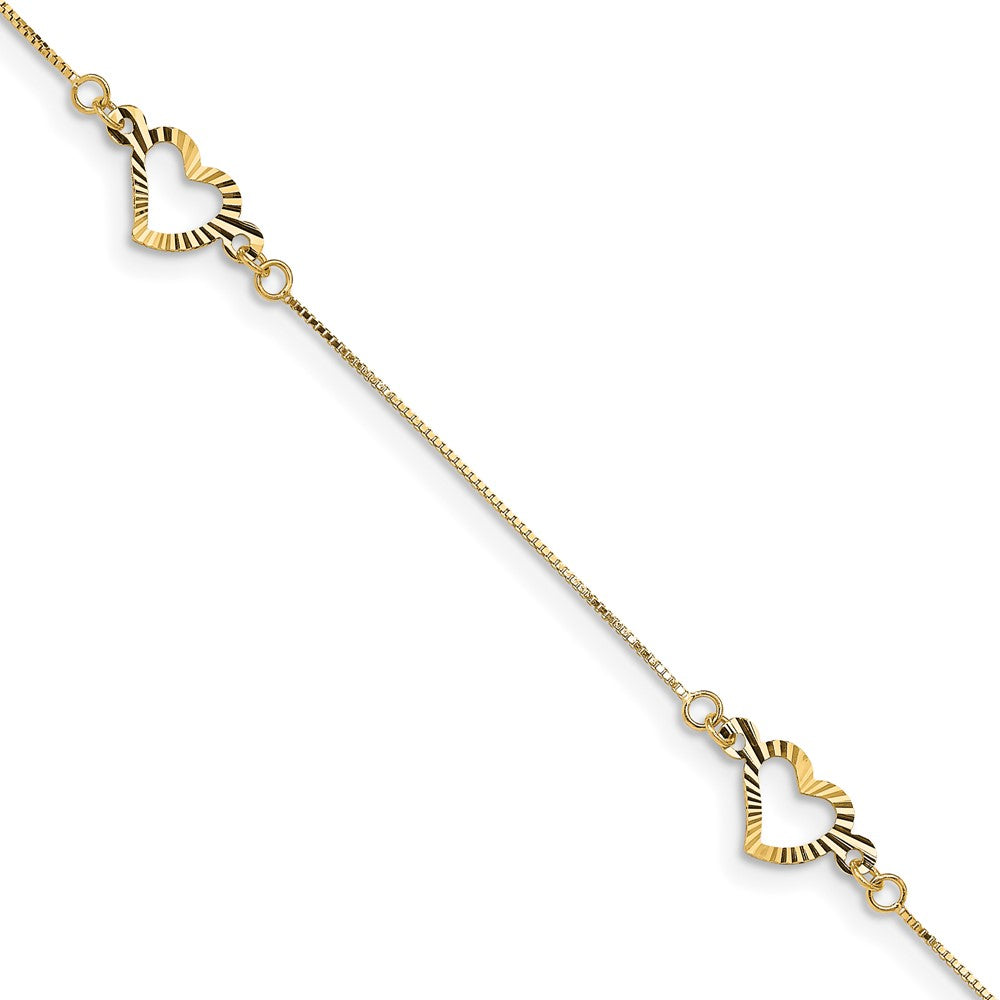 Polished;14k Yellow gold;Spring Ring;Textured;Heart