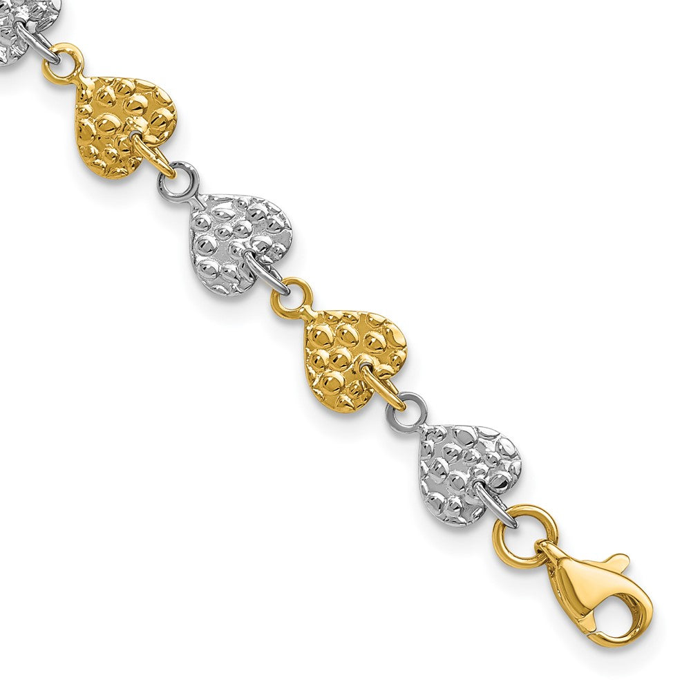 Polished;14K Two-tone;Fancy lobster;Hammered;Heart