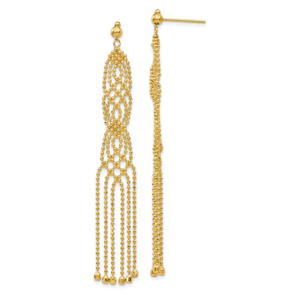 Diamond-cut;Polished;14k Yellow gold;Post;Dangle;Beaded
