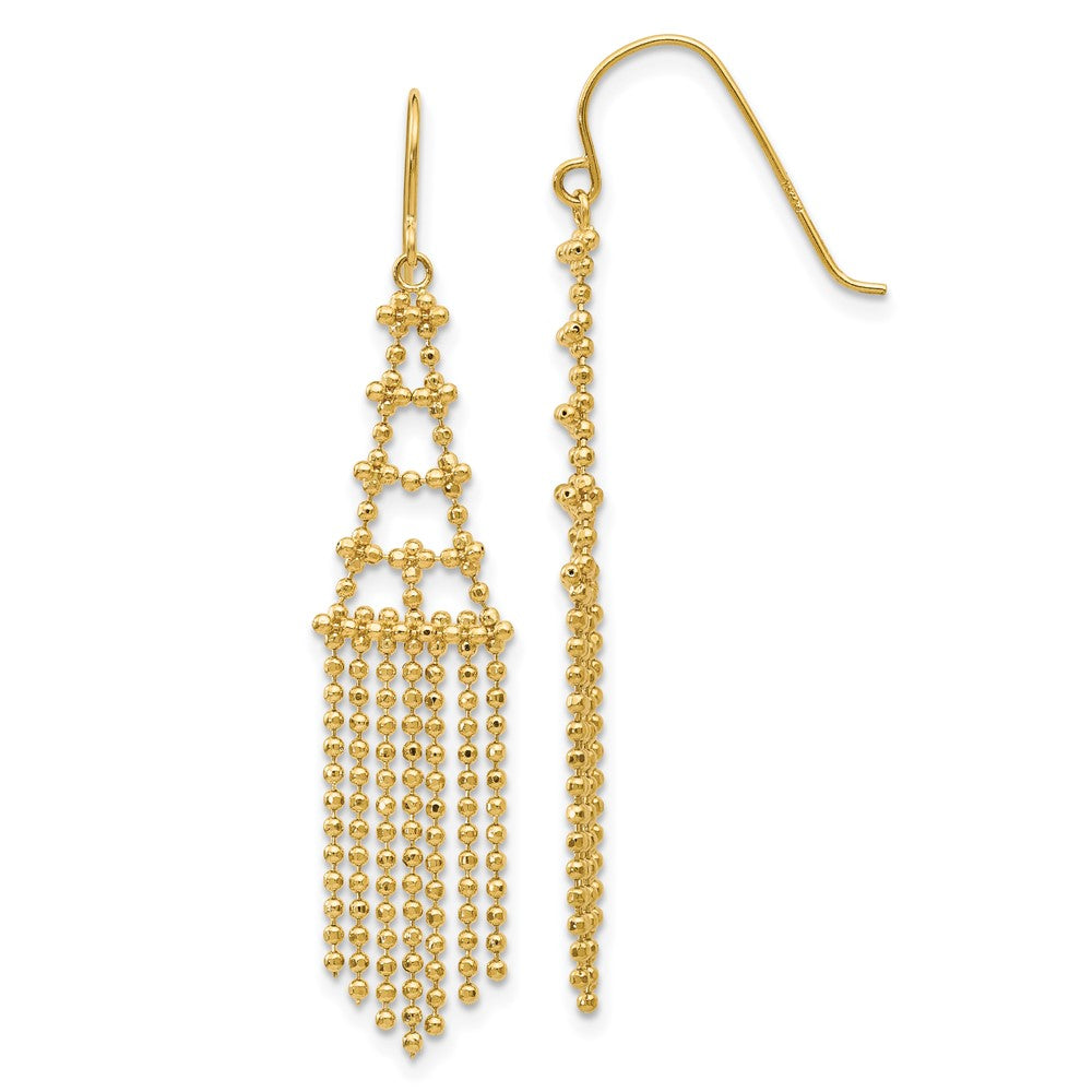 Diamond-cut;Polished;14k Yellow gold;Dangle;Beaded
