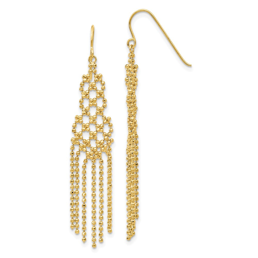 Polished;14k Yellow gold;Shepherd hook;Dangle;Beaded;Diamond Cut