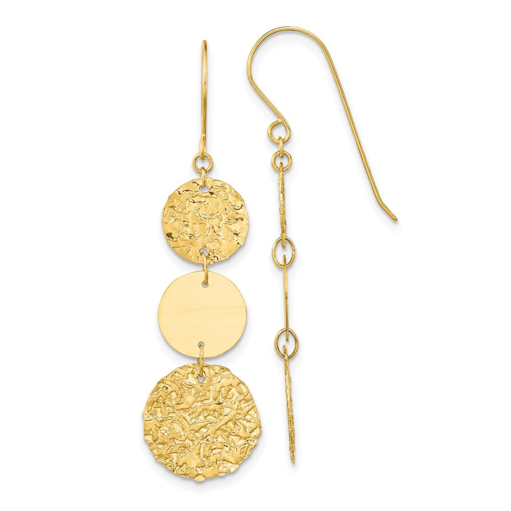 Polished;14k Yellow gold;Stamped;Shepherd hook;Textured;Dangle