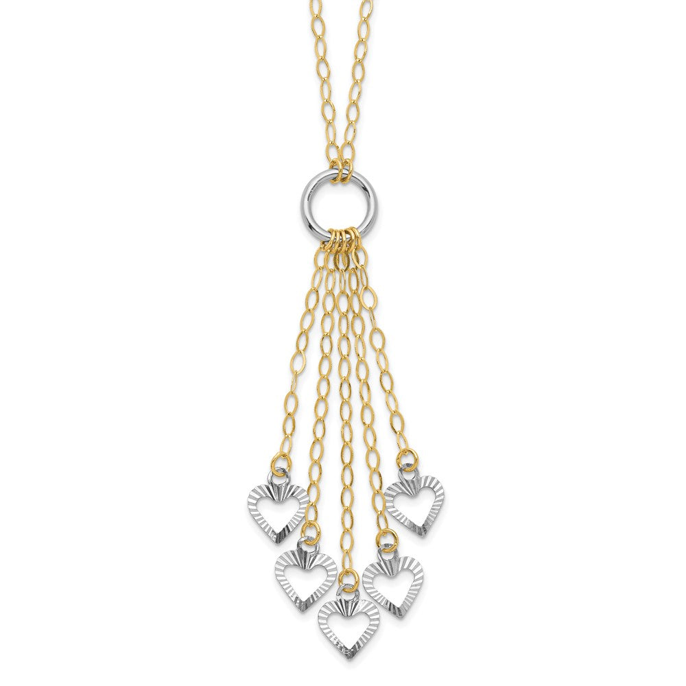 Diamond-cut;Polished;14K Two-tone;Spring Ring;Dangle;2in extension;Adjustable;Heart;16in Chain