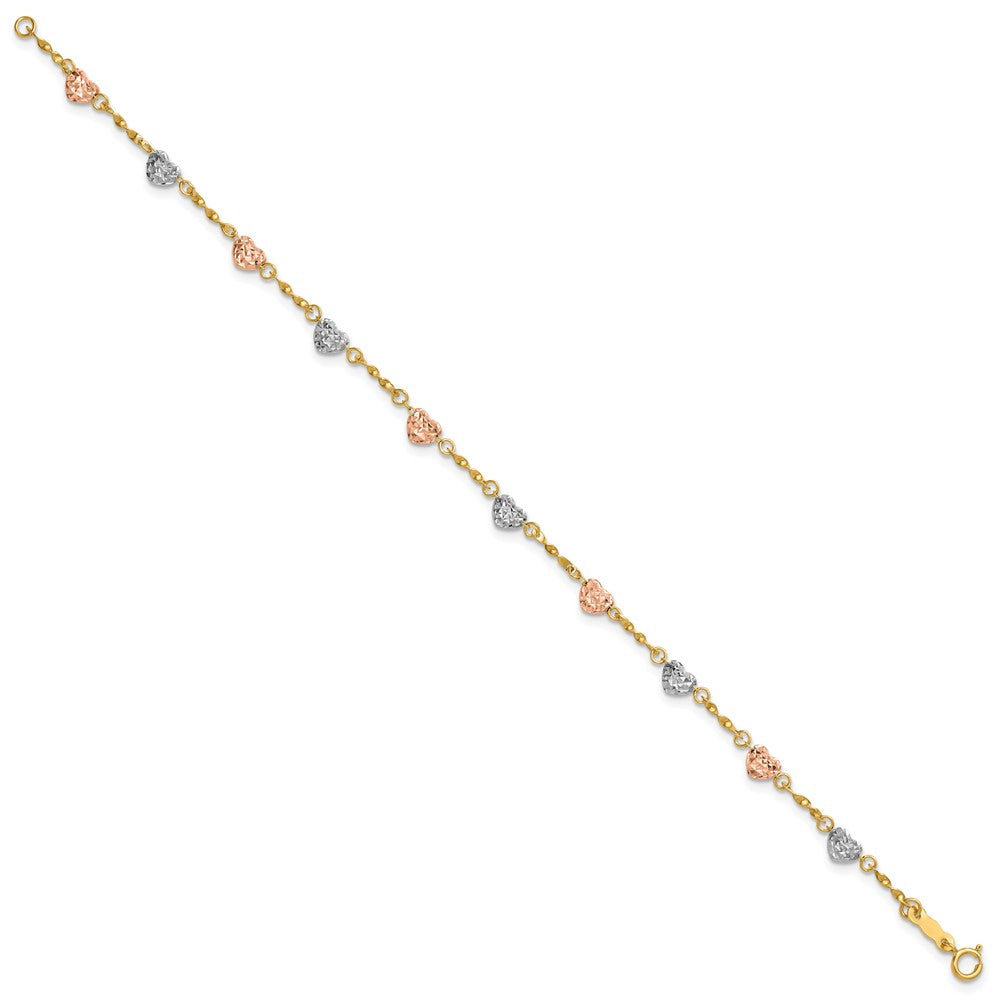 14k Tri-color Puff Heart Bracelet