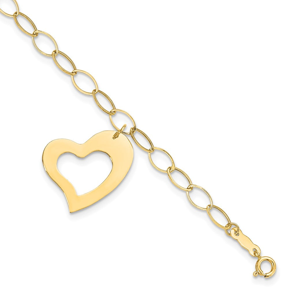 Polished;14k Yellow gold;Spring Ring;Dangle;Heart;Flat
