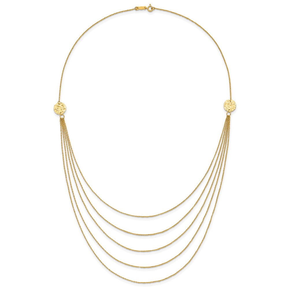 14K 5-Layer Ropa Chain Bib with Textured Side Circles 18 inch Necklace