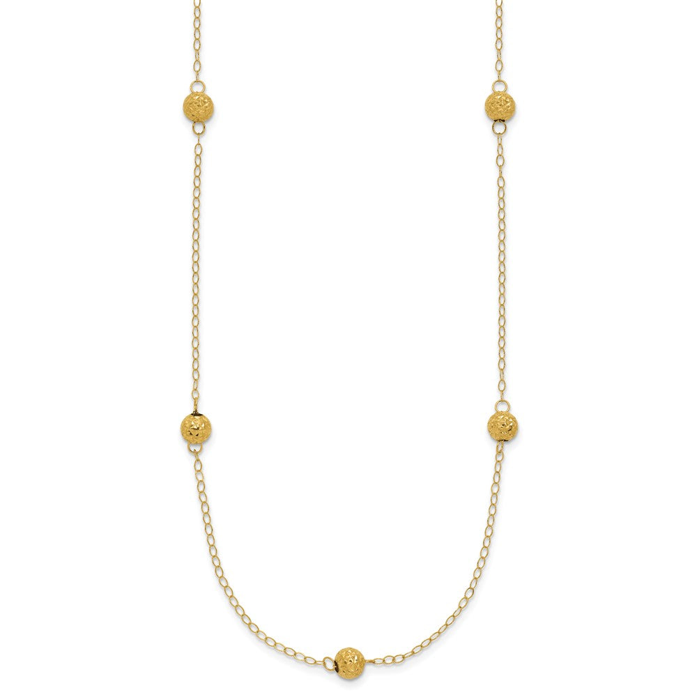 14k Polished Textured Beads 7-Station 18 inch Necklace
