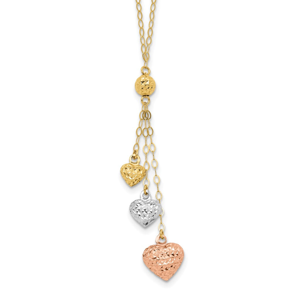 Polished;14K Tri-color;Hollow;Spring Ring;Textured;2in extension;16in Chain