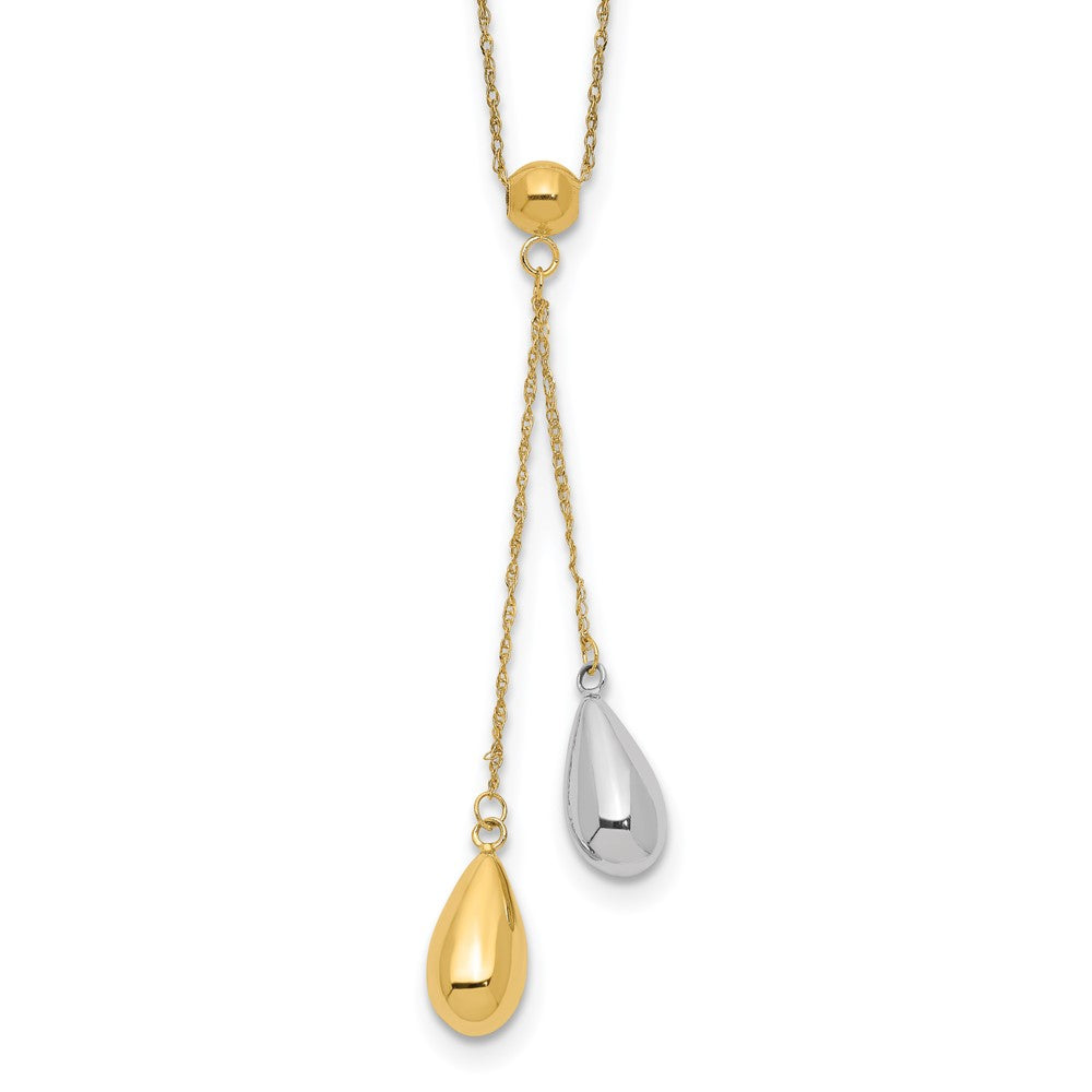 Polished;14K Two-tone;Spring Ring;2in extension;18in chain;Bead
