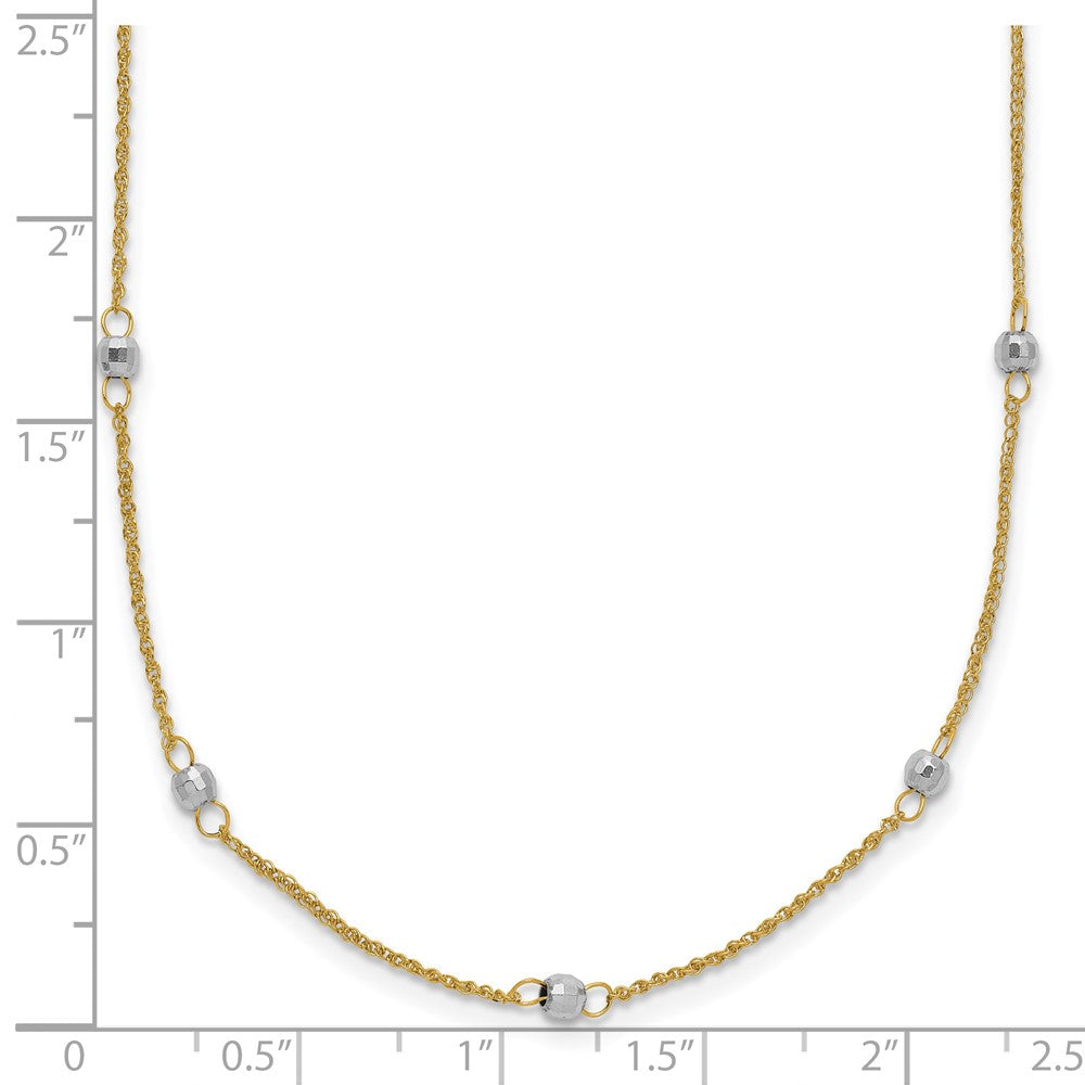 14K Two-tone Ropa Chain and Mirror Beads 16 inch Station Necklace Plus 2 inch Extender