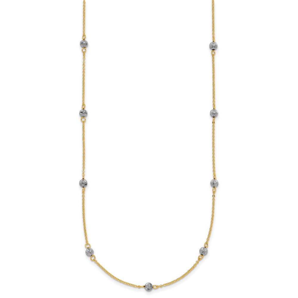 14K Two-tone Diamond-cut Beads 16 inch Station Necklace Plus 2 inch Extender