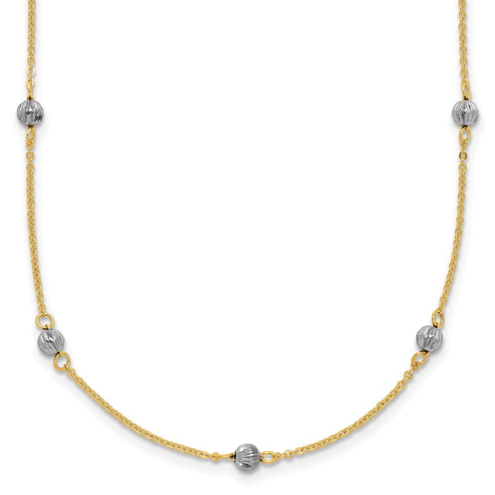 14K Two-tone;Spring Ring;2in extension;Bead;16in Chain;Diamond Cut