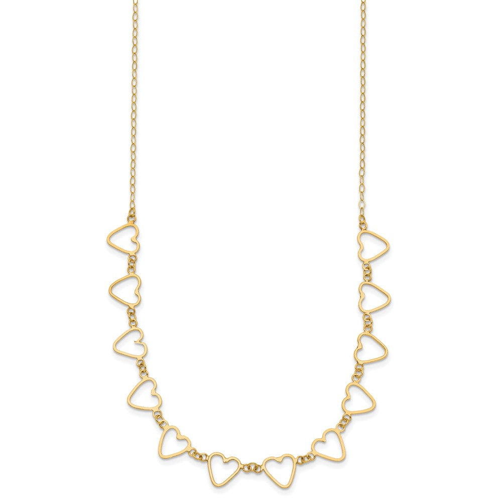 14K Open Flat Hearts 18 inch Necklace Plus 2 inch Extender