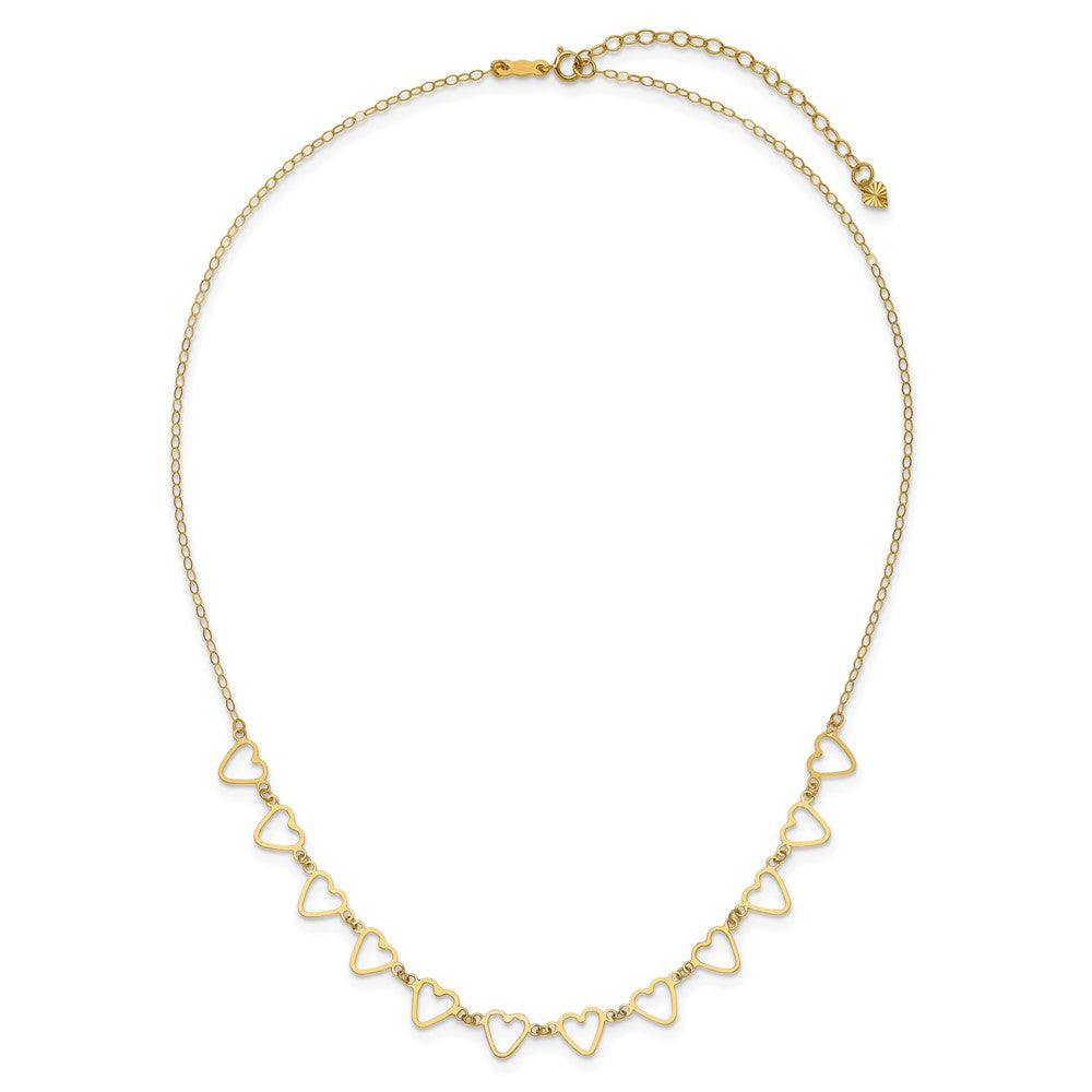 14K Open Flat Hearts 18 inch Necklace Plus 2 inch Extender