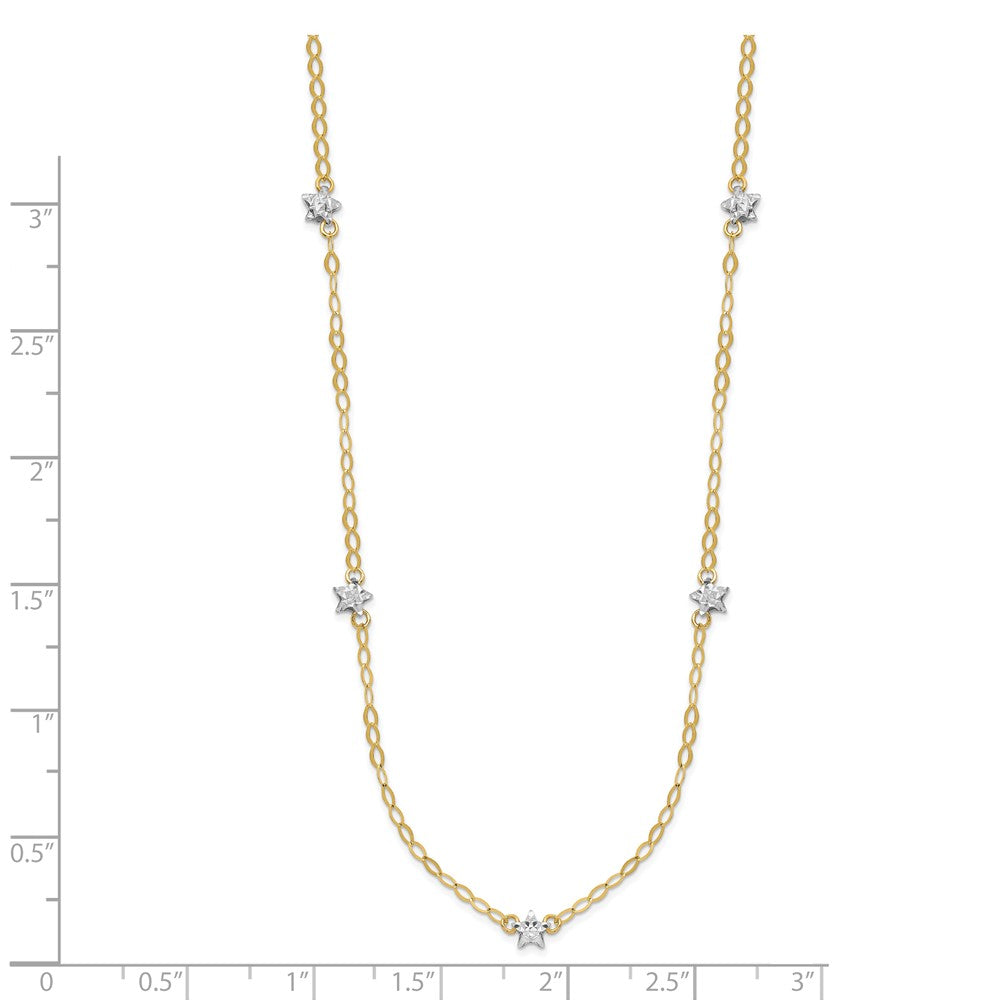14K Two-tone Diamond-cut Stars with Oval Chain 16 inch Station Necklace Plus 2 inch Extender