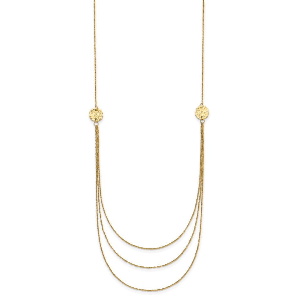 14K 3-Layer Ropa Chain Bib with Textured Side Circles 16 inch Necklace Plus 2 inch Extender