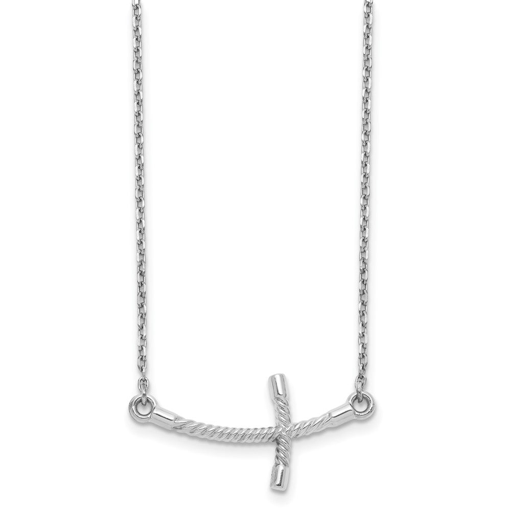 14k White Gold Large Sideways Curved Twist Cross 19 inch Necklace