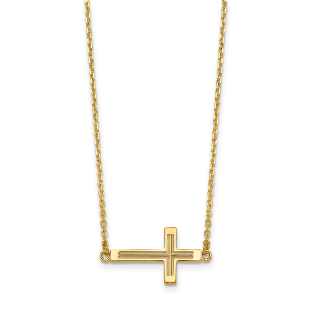 14k Polished Cut-out Sideways Cross 19 inch Necklace