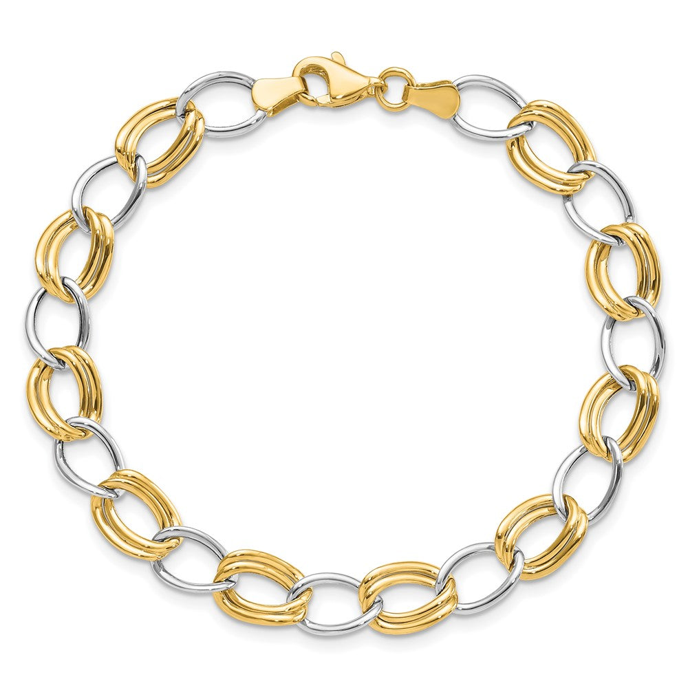 14K Two-Tone Polished 8mm Fancy Open Curb Link 7.5 inch Bracelet