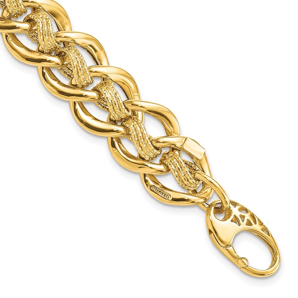 Polished;14k Yellow gold;Fancy springlock;Textured