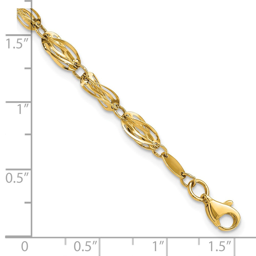 14K Polished Fancy Twisted Oval Link 7.75 inch Bracelet