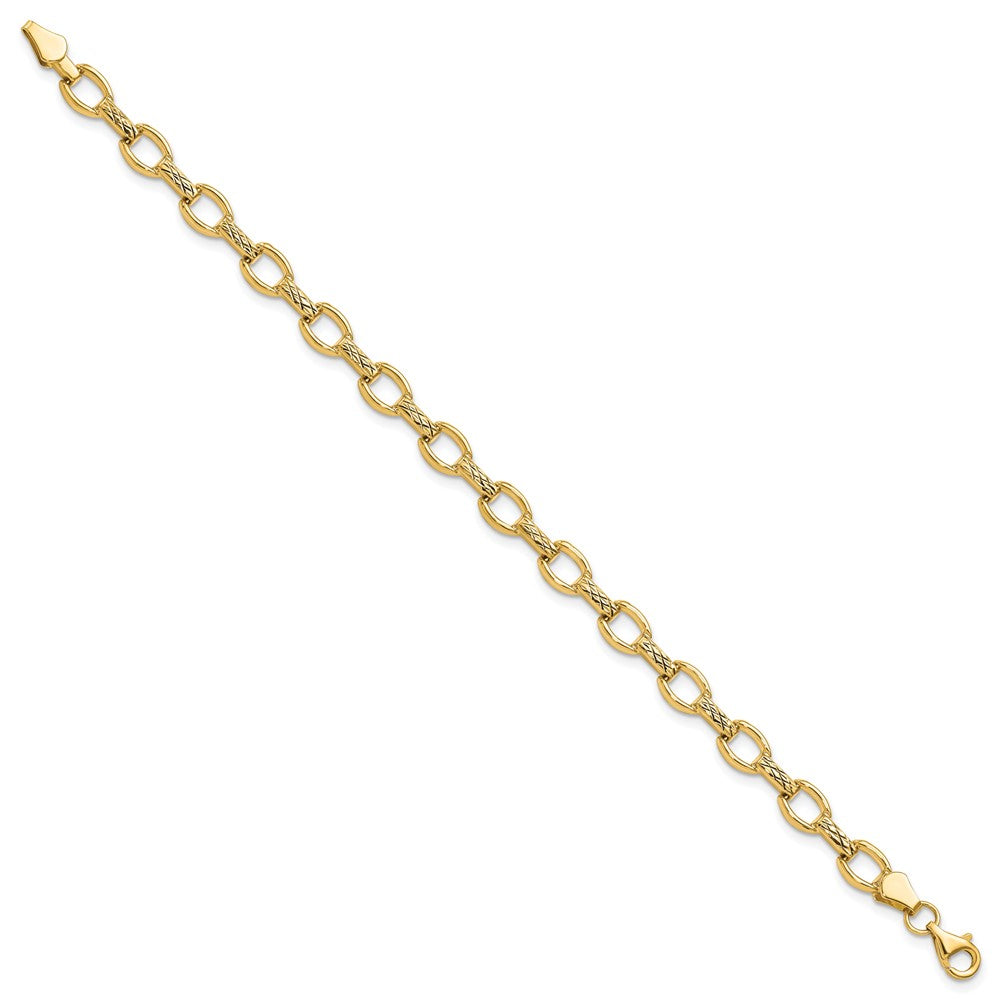 14k Polished Diamond-cut 7mm Fancy Link 7 inch Bracelet