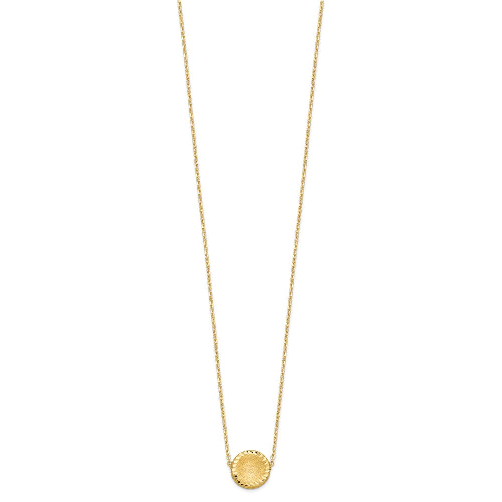 14k Brushed and Polished Diamond-cut Circle Pendant 18 inch Necklace
