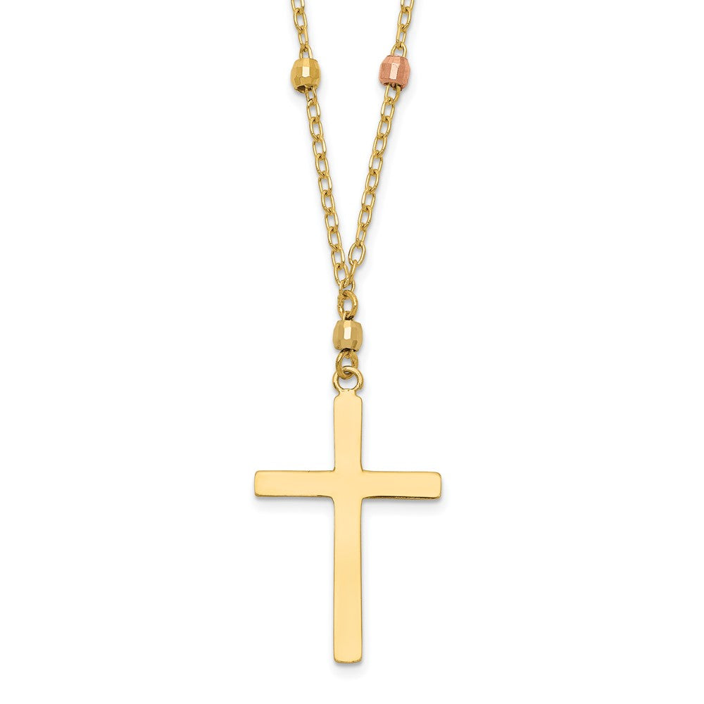 Polished;14K Tri-color;Spring Ring;Cross;Diamond Cut
