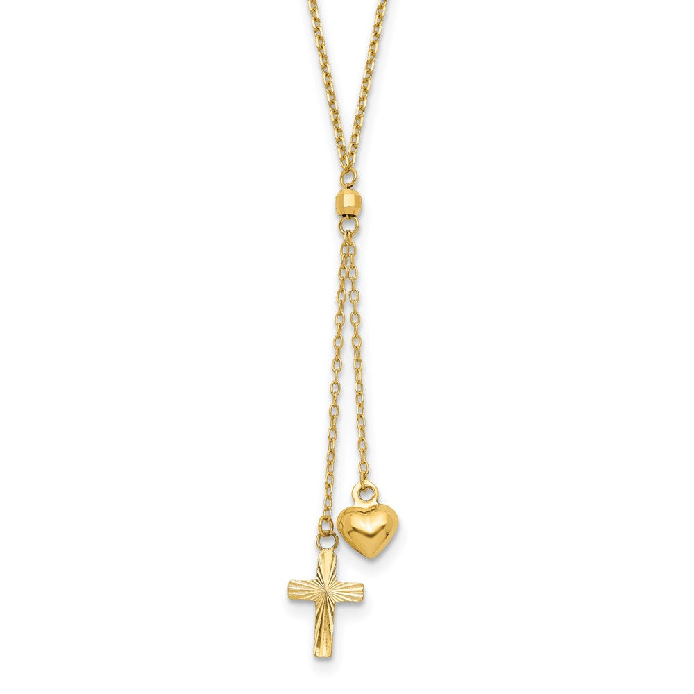 Polished;14K Two-tone;Spring Ring;Dangle;Heart;Cross;Diamond Cut