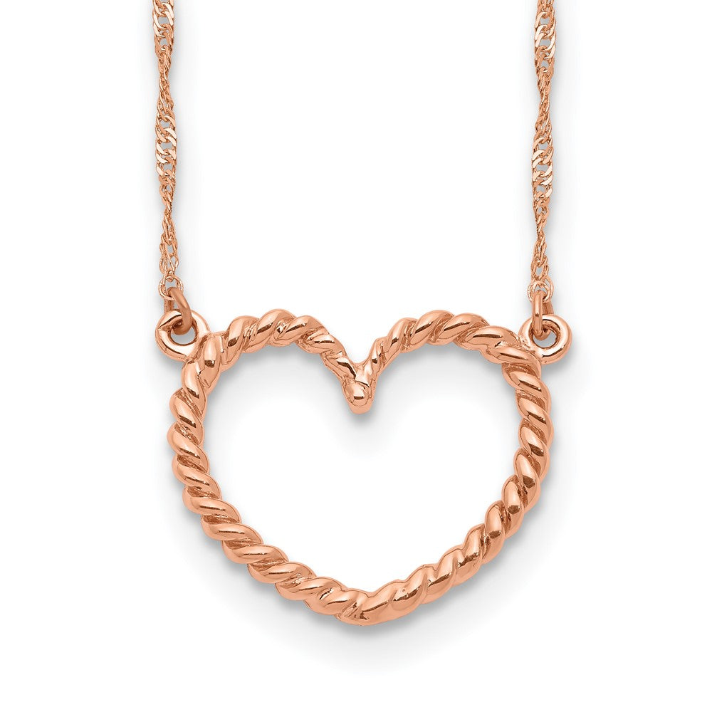 Polished;Spring Ring;14k Rose gold;Textured;Heart