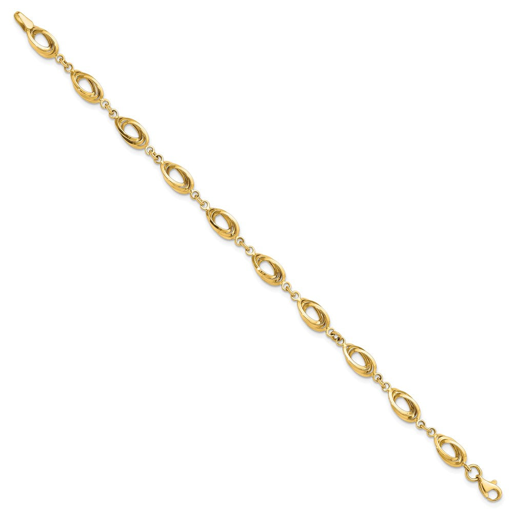 14k Polished 8mm Fancy Oval Link 7.5 inch Bracelet
