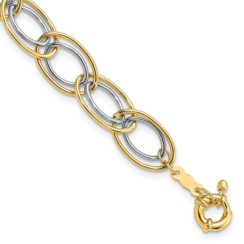 Polished;14K Two-tone;Hollow;Fancy springlock;Oval