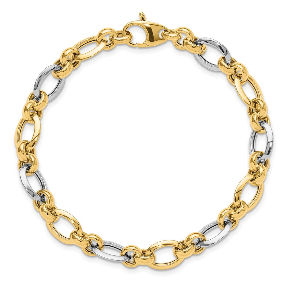14K Two-tone Polished 8.2mm Fancy Link 7.75 inch Bracelet
