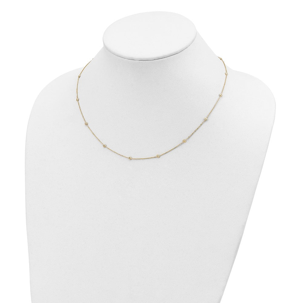 14k Polished Diamond-cut Tiny Puffed Circles 15-Station 18 inch Necklace