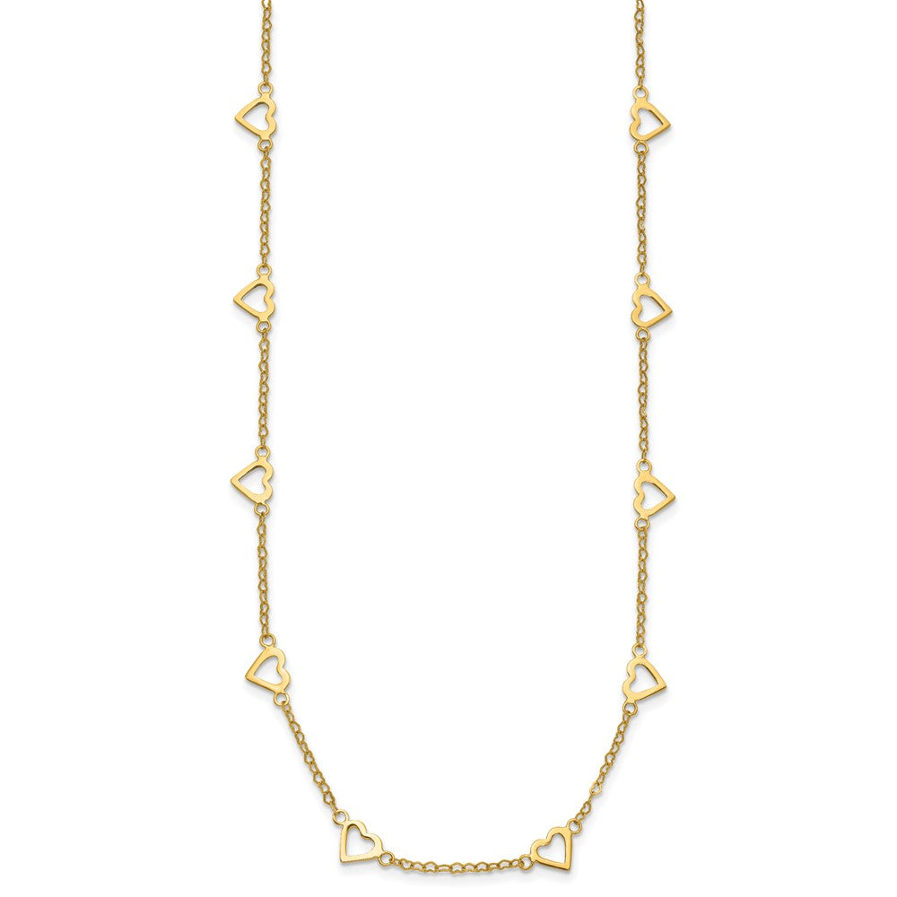 14k Polished Open Hearts with Heart Link Chain 16 inch Station Necklace