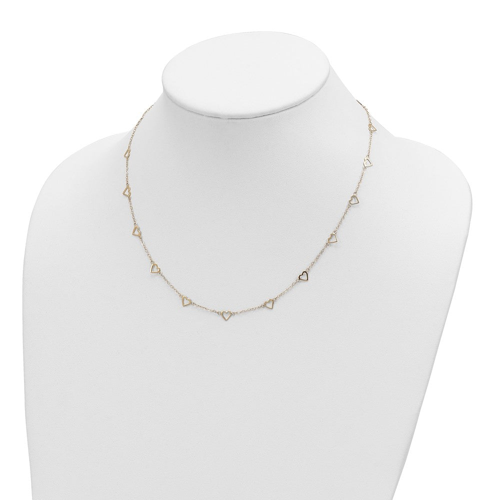 14k Polished Open Hearts with Heart Link Chain 18 inch Station Necklace